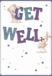 Infused with playful optimism and heartfelt warmth, this Forest Hill get well card showcases a whimsical pairing-a plush teddy and an exuberant puppy who seem to leap from the page, united in delivering a message of compassion. Their joyful postures suggest the lively crowds at the Horniman Museum on a sunny afternoon: the bear grips the arching 'GET' with friendly assurance, while the puppy rests a comforting paw at the base of 'WELL', all crafted in bold strokes of indigo and teal. The background, an inviting cream-white, amplifies the vibrant hues and twinkling stars that shimmer in purple and blue across the design, like hopeful wishes scattered on a gentle evening breeze drifting through Sydenham Woods. The tactile depiction of each character's fur hints at real comfort, making the illustration almost huggable. This card feels like a bouquet of encouragement from your favorite local florist-thoughtfully arranged to lift spirits and gently support recovery for friends and family in Forest Hill and beyond, bringing a bit of lightness and cheer right to their doorstep.